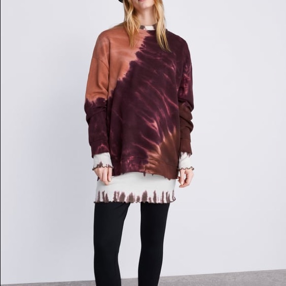 Zara Tops - Zara maroon & orange tie dye sweatshirt